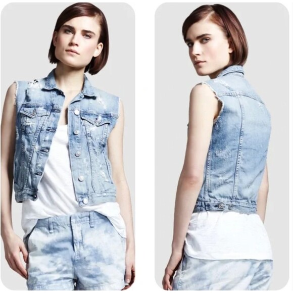 Rag & Bone Jean Women's Denim Collared Button Up Jean Vest Destroyed Tattered XS - Picture 1 of 4